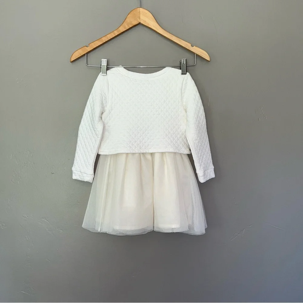 Girls 3T Soft White Cream Tulle Dress Diamond Quilted Long Sleeve Ballet Holiday